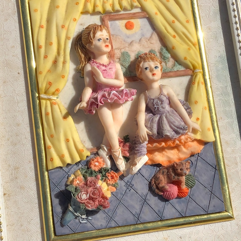Porcelain Ballerina Dancers Artwork Made in Italy with Detailed Gold Frame